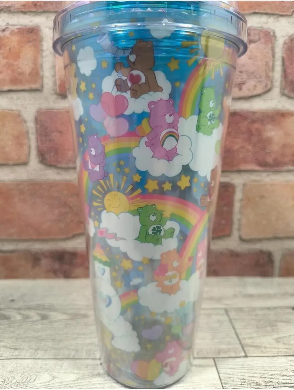 Carebears 24 OZ Travel Tumbler Cup with Dome Lid & Straw Moving Foam Balls NWT
